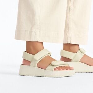 Birkenstock Theda Cream Sandals with Chunky Sole